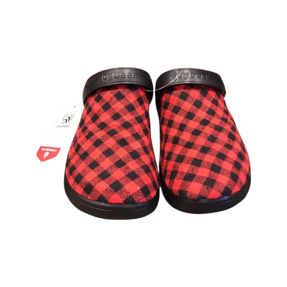 Joybees Womens Red Buffalo Plaid Clogs Slip On Shoes Size 9 New